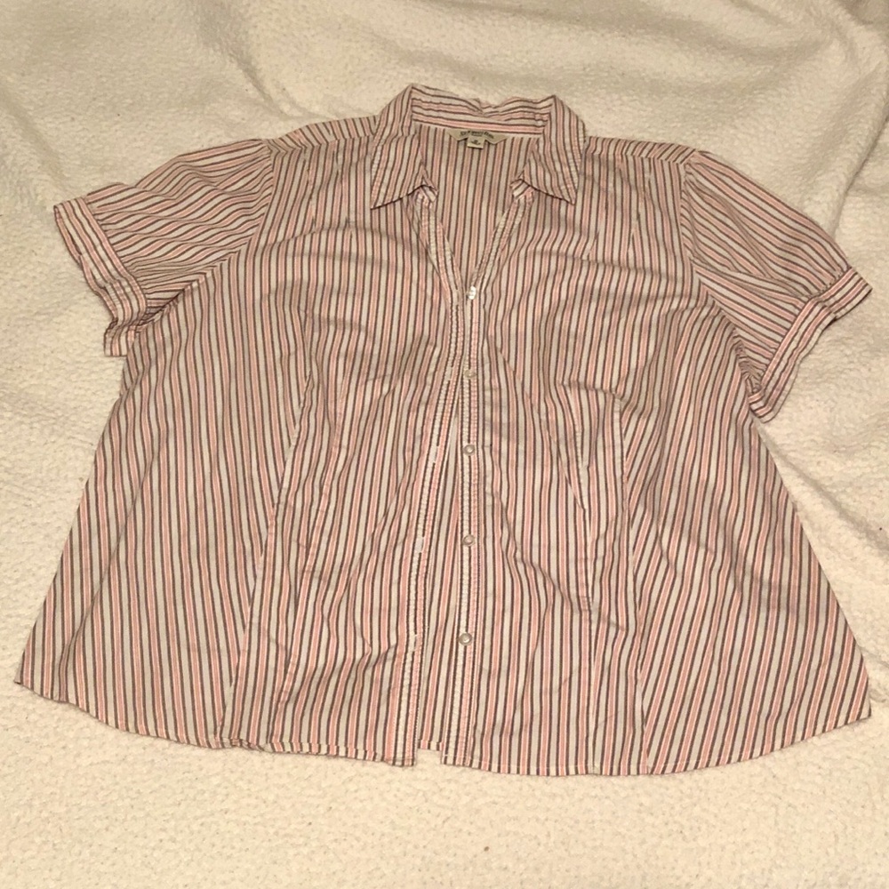 Pink & White Striped Short-Sleeve Button-Up Shirt
